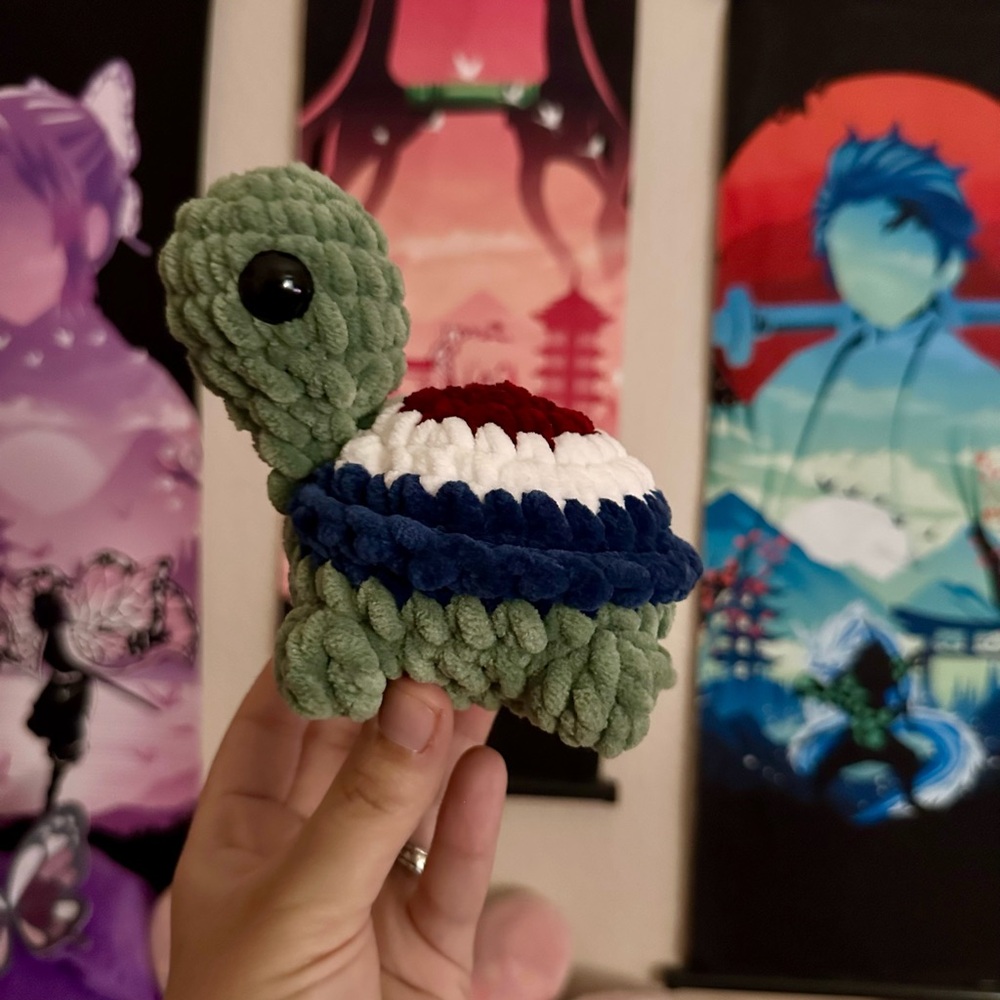 Patriotic Handmade crochet turtle